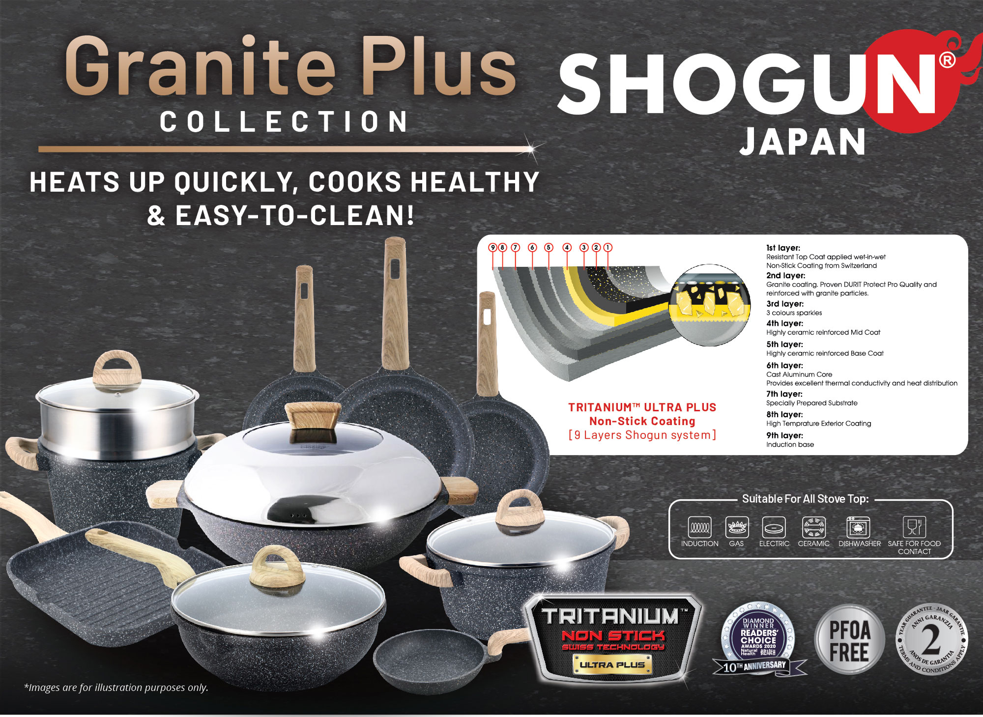 La Gourmet® Shogun 40Cm Cast Aluminium Wok With Semi Glass Stainless Steel Lid