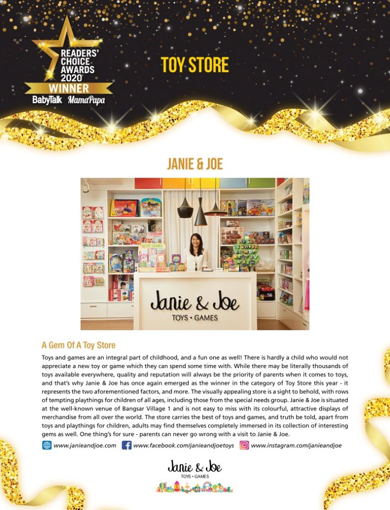Janie & Joe Best Toy Store Award