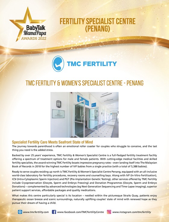 TMC Fertility Penang awards