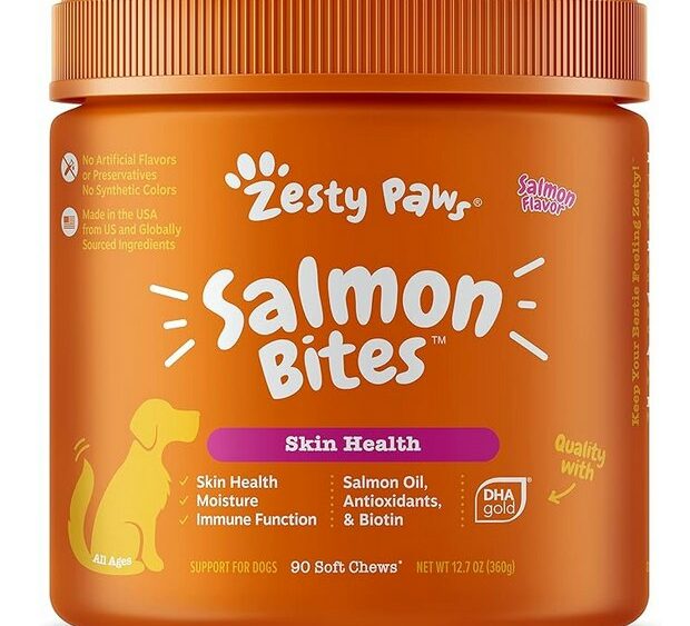 Zesty Paws Salmon Bites Salmon Flavored Soft Chews Skin & Coat Supplement for Dogs