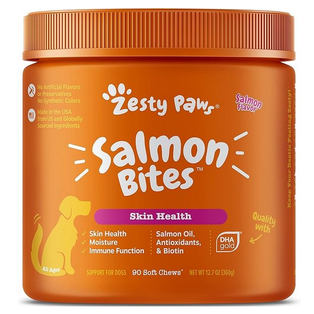Zesty Paws Salmon Bites Salmon Flavored Soft Chews Skin & Coat Supplement for Dogs